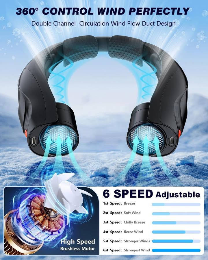 Dual fan and dual battery neck fan with light